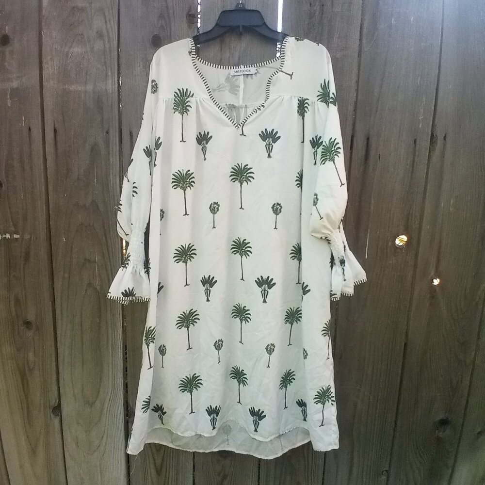 Misslook Palm Tree Print Boho Tunic Cover Up Dress House M Lightweight Pullon